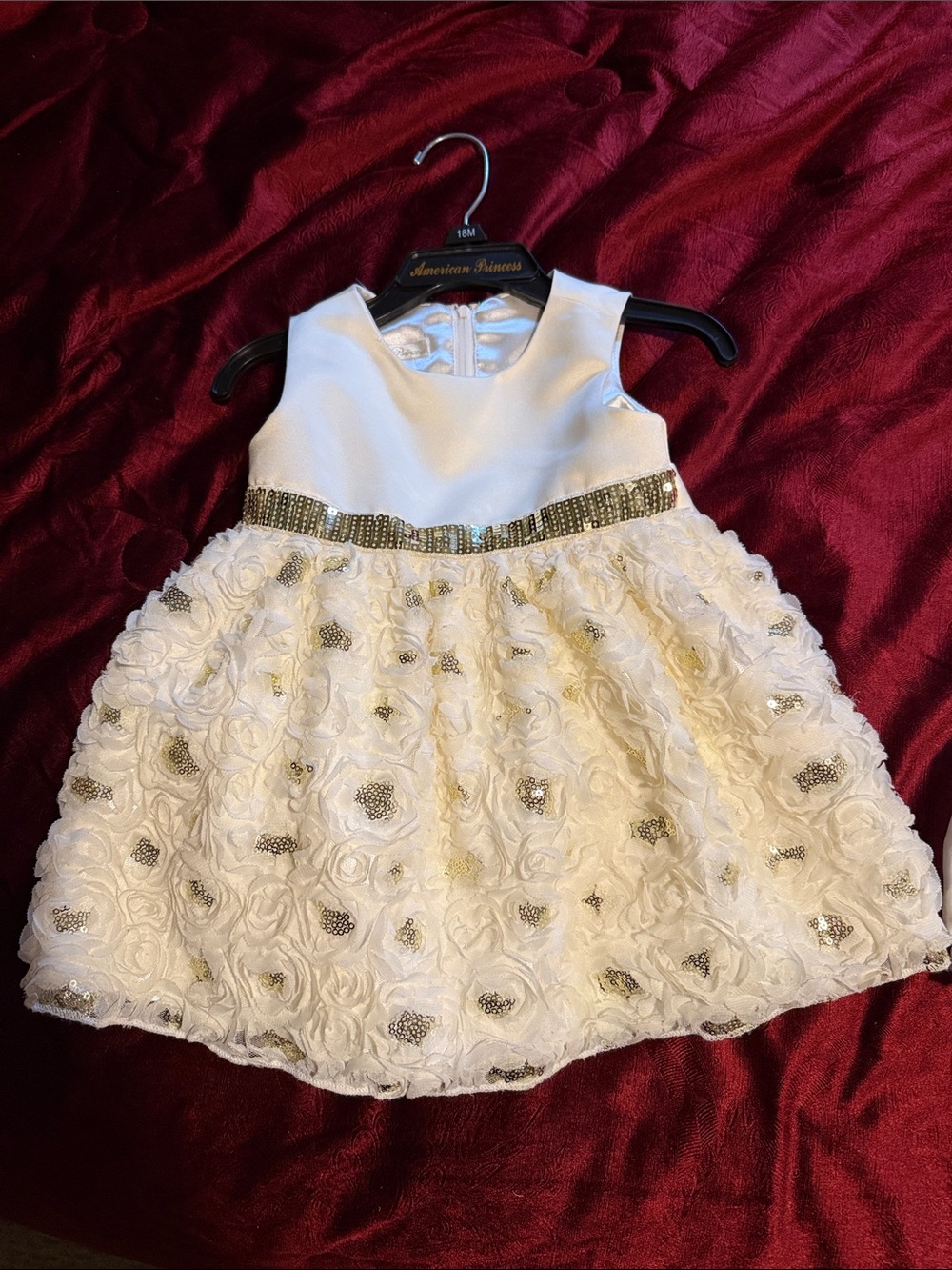 American Princess Ivory and Gold Floral Rosette Party Dress